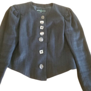 Vintage Black Unique Buttons Berwin & Wolff  Linen Short Blazer
